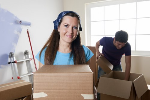 Household items and boxes prepared for removal van transport
